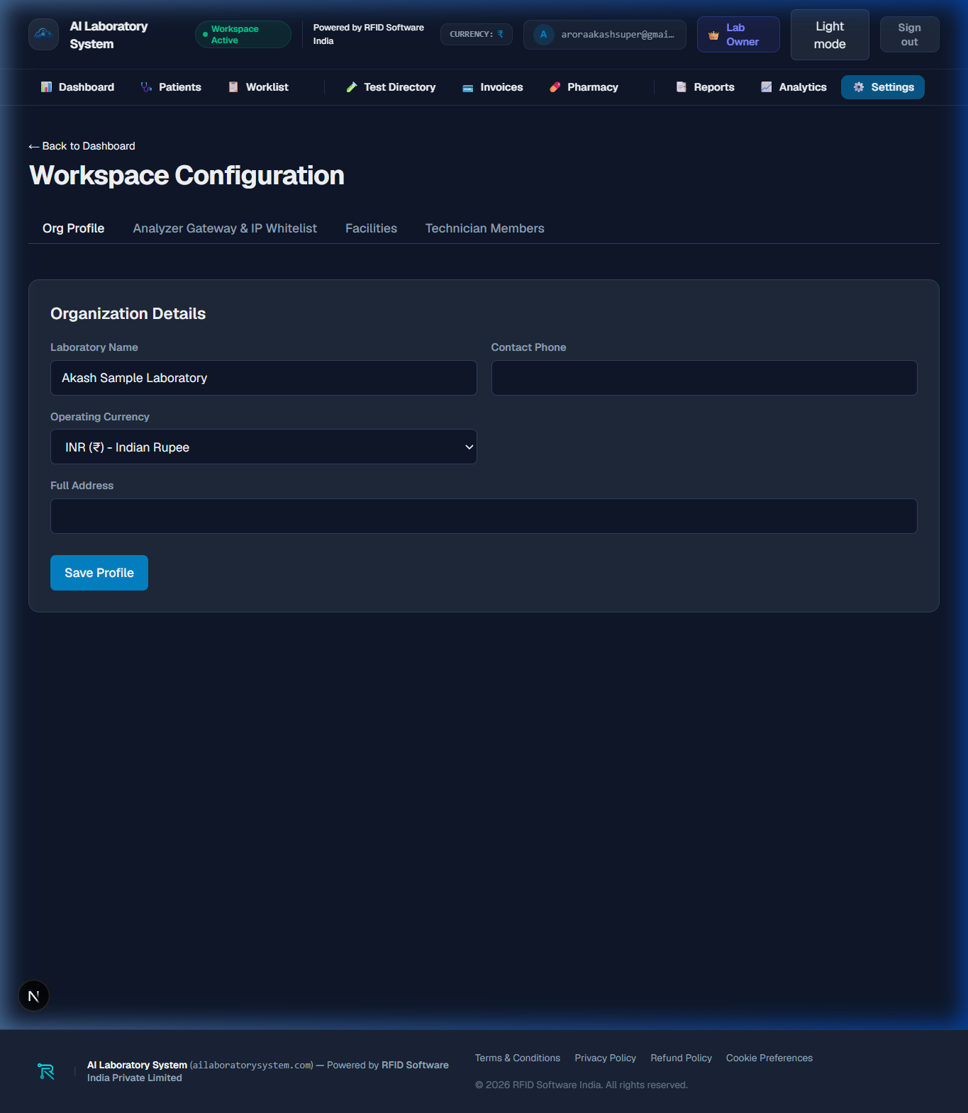 Lab Settings Dark Mode