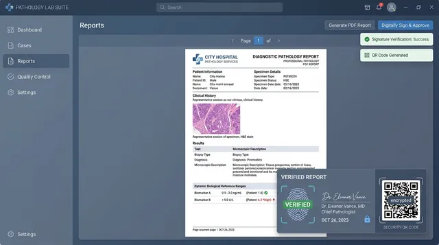 Pathology PDF Laboratory Report Generator with Anti-Fraud QR Verification